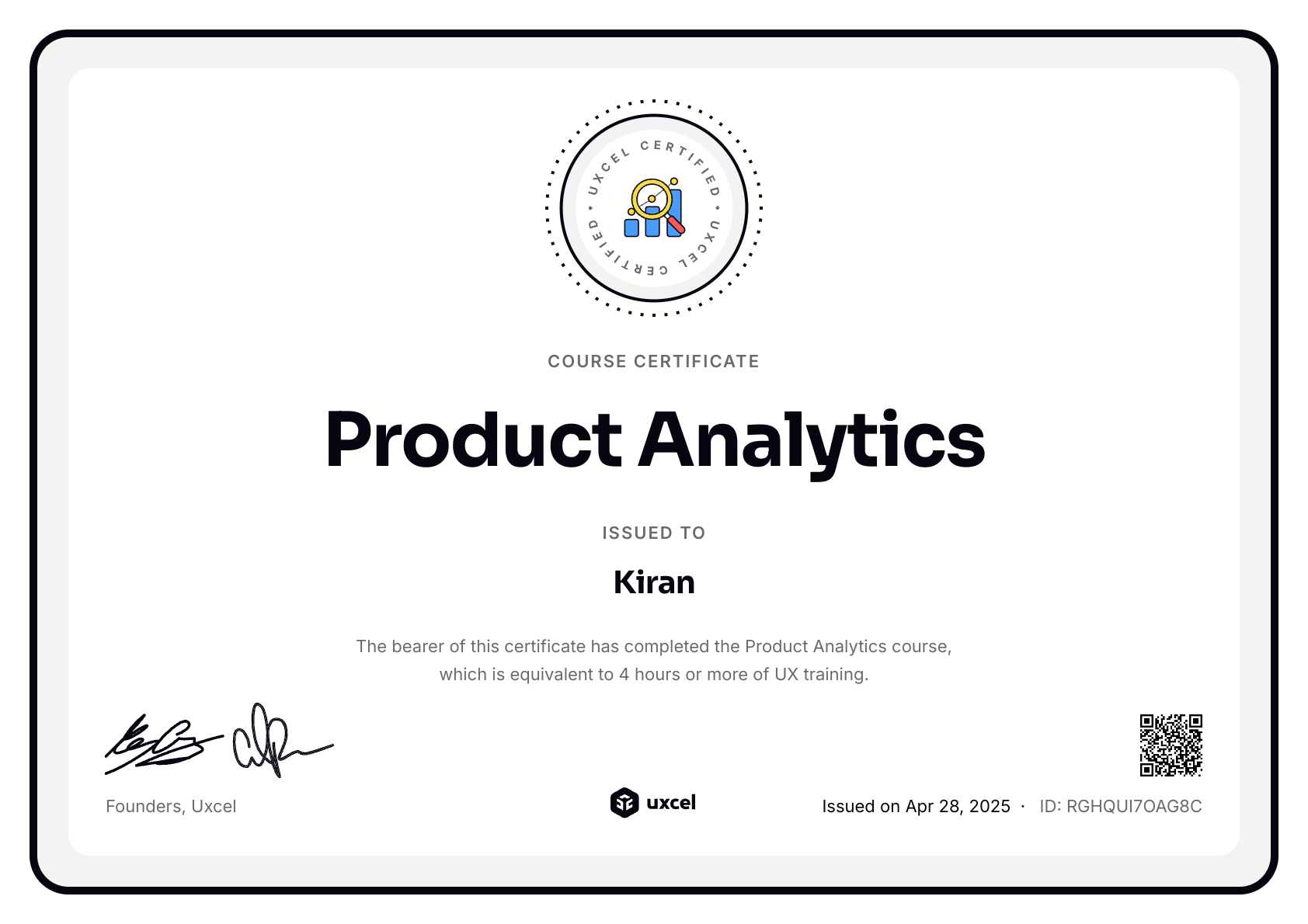 Kiran's certificate